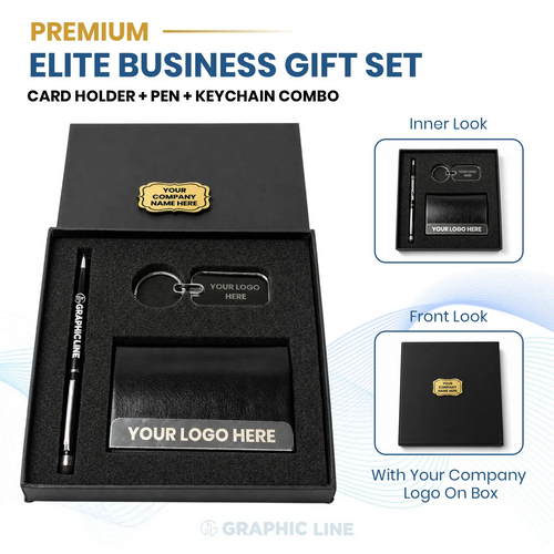 Premium Elite Business Gift Set – Card Holder, Pen & Keychain Combo | Graphicline.in